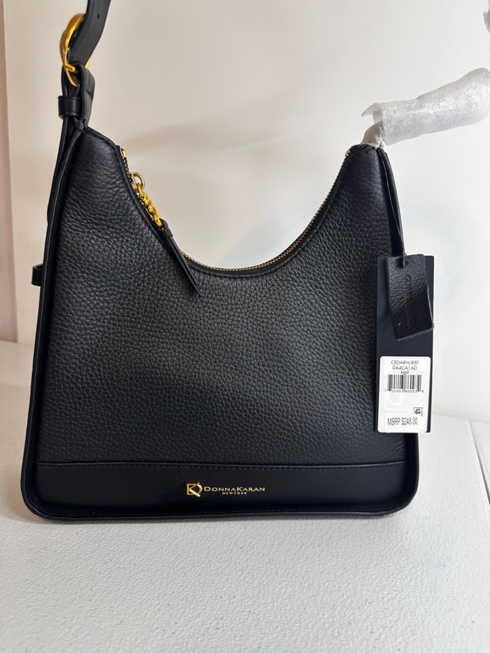 Donna Karan Cedarhurst Black Leather Hobo Bag Gold Hardware Shoulder Bag NWT - Picture 3 of 11